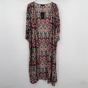 L&B Lucky & Blessed Boho Plus Ikat Kimono Duster Sheer Cover Up Spring NWT 3X